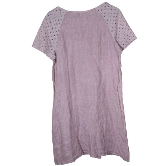Marina Gigli Linen Dress L Pink Eyelet Sleeve Made in Italy Quiet Luxury Shift - Picture 3 of 6